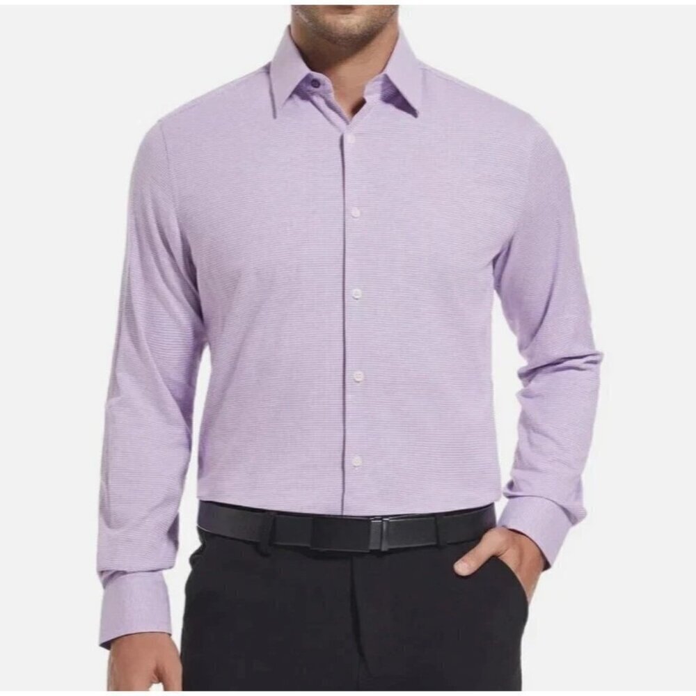 NEW Duchamp Men's 18 XXL Purple Checkered Dress Shirt Cotton Stretch Long Sleeve